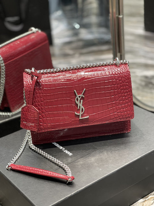 YSSL Sunset Medium Chain Bag Red For Women 8.6in/22cm YSL