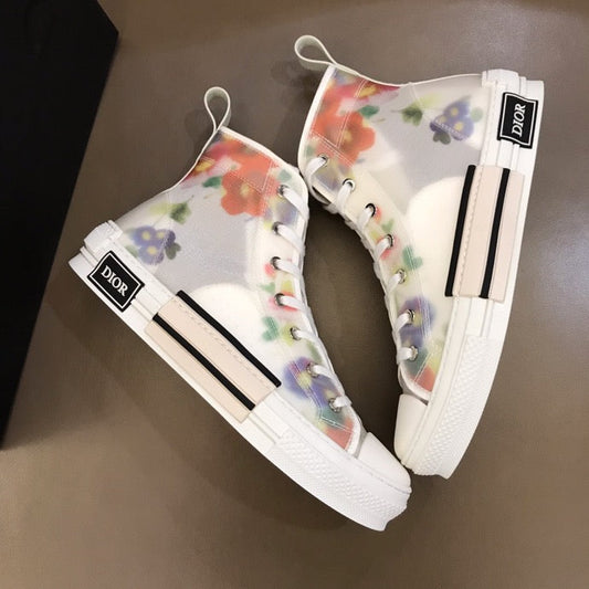 EI -DIR B23 White Floral Print HIGH-TOP SNEAKER