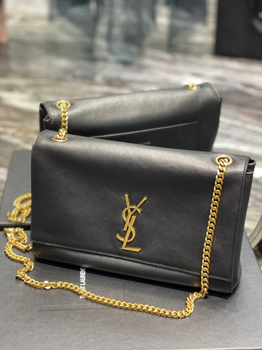 YSSL Kate Medium Reversible Chain Bag Black In Suede With Gold Hardware For Women 11.2in/29cm YSL