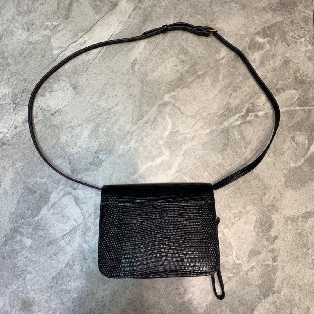 Balen B Small Lizard Effect Cross-body Bag In Black, For Women,  Bags 7in/18cm