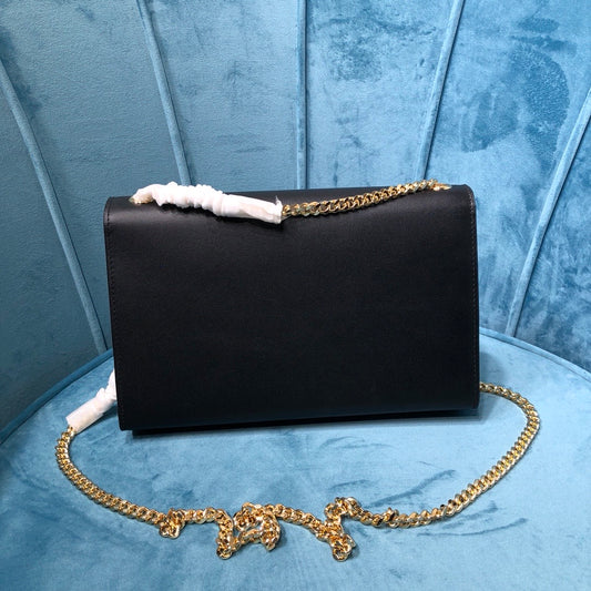 YSSL Kate Medium Chain Bag With Tassel In Grain De Poudre Black For Women 9.4in/24cm YSL 354119BOW0J1000