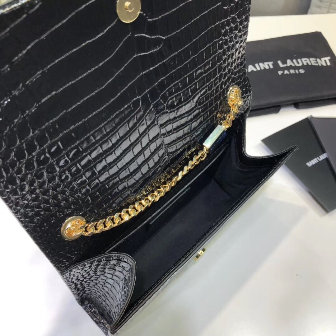 YSSL Kate Small Chain Bag With Tassel In Embossed Black For Women 7.8in/20cm YSL 474366DND0J1000