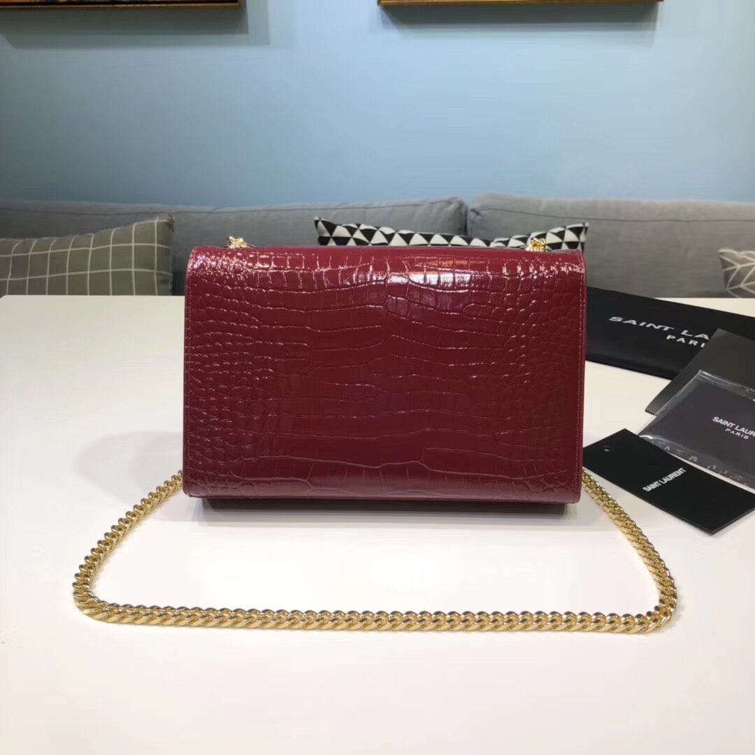 YSSL Kate Small Chain Bag With Tassel In Embossed Burgundy For Women 7.8in/20cm YSL 