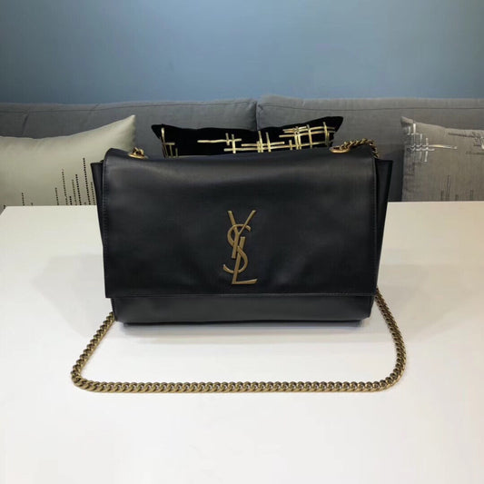 YSSL Kate Medium Chain Bag In Grain De Poudre Black For Women 9.4in/24cm YSL 364021BOW0J1000