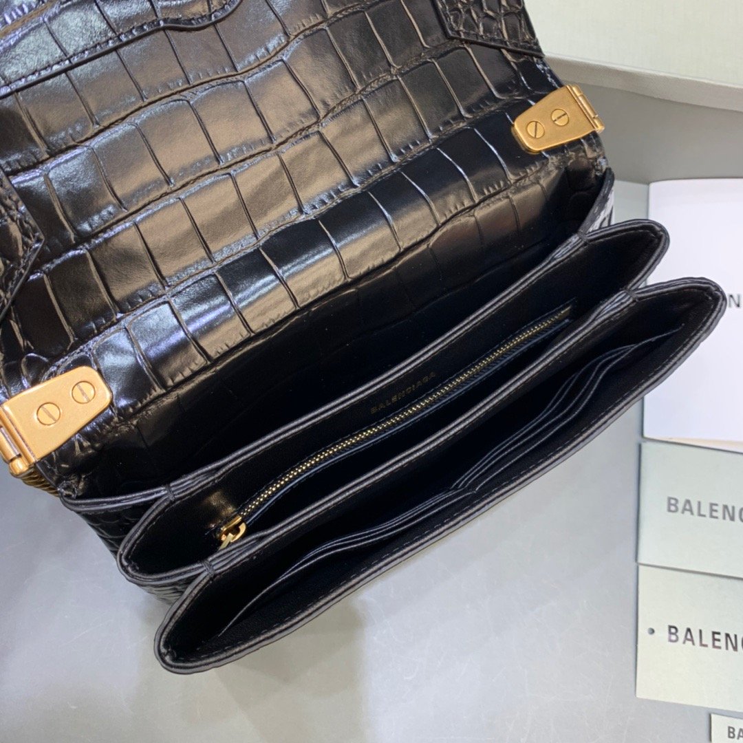 Balen Triplet Small Bag Crocodile Embossed Black, For Women,  Bags 8.3in/21cm