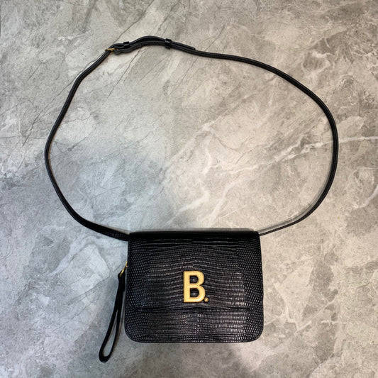 Balen B Small Lizard Effect Cross-body Bag In Black, For Women,  Bags 7in/18cm