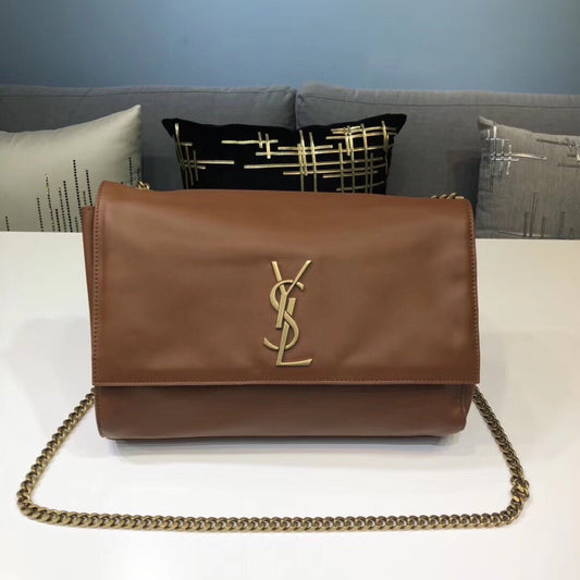 YSSL Kate Medium Chain Bag In Grain De Poudre Brown For Women 9.4in/24cm YSL 364021BOW0J2346