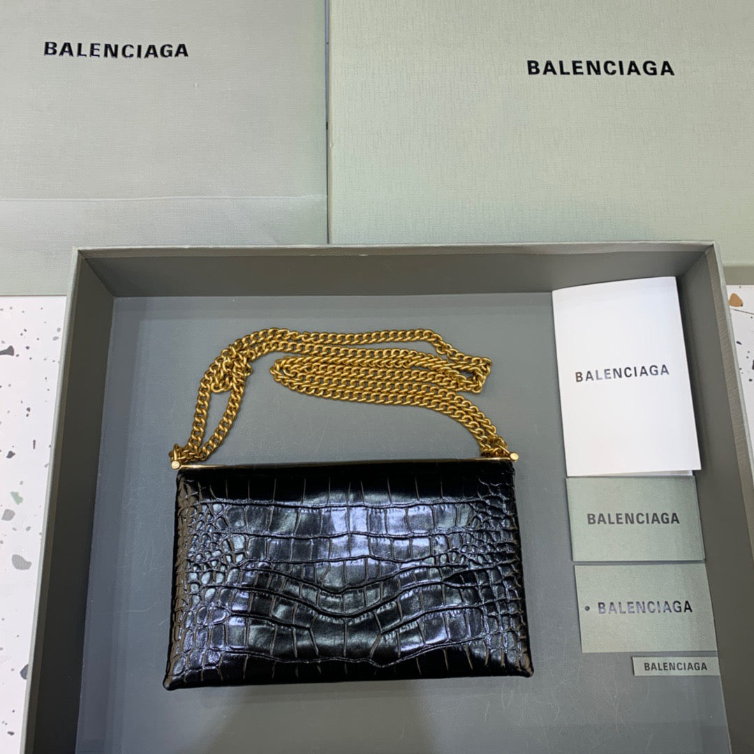 Balen Triplet Small Bag Crocodile Embossed Black, For Women,  Bags 8.3in/21cm